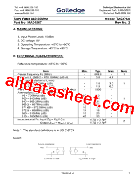 TA0275A型号图片