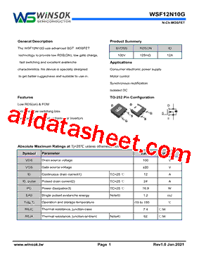 WSF12N10G型号图片